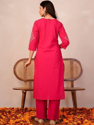 Women Ethnic Motifs Embroidered Regular Thread Work Pure Cotton Kurta with Trousers & With Dupatta 4