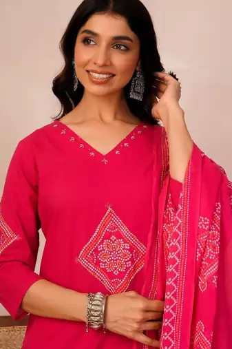 Women Ethnic Motifs Embroidered Regular Thread Work Pure Cotton Kurta with Trousers & With Dupatta