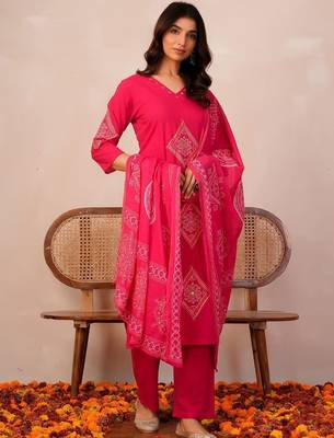 Women Ethnic Motifs Embroidered Regular Thread Work Pure Cotton Kurta with Trousers & With Dupatta 6