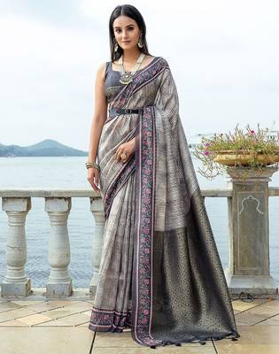 Ethnic Motifs Printed Zari Silk Cotton Saree 1