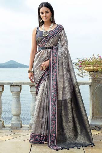 Ethnic Motifs Printed Zari Silk Cotton Saree