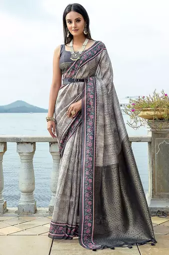 Ethnic Motifs Printed Zari Silk Cotton Saree