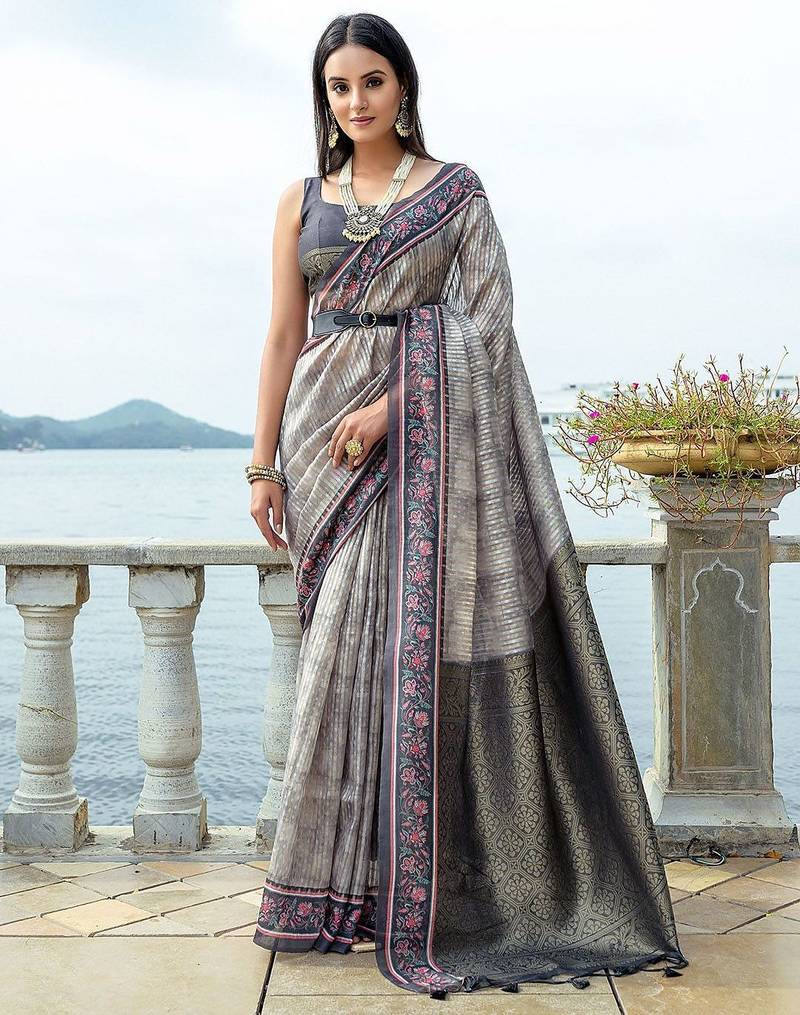 Ethnic Motifs Printed Zari Silk Cotton Saree