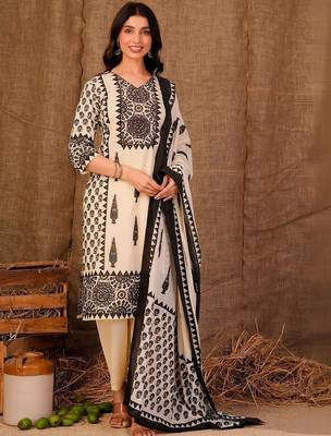Women Ethnic Motifs Printed Regular Pure Cotton Kurta with Trousers & With Dupatta 1