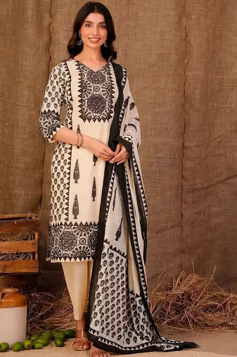 Women Ethnic Motifs Printed Regular Pure Cotton Kurta with Trousers & With Dupatta