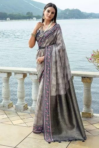 Ethnic Motifs Printed Zari Silk Cotton Saree