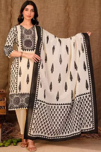 Women Ethnic Motifs Printed Regular Pure Cotton Kurta with Trousers & With Dupatta