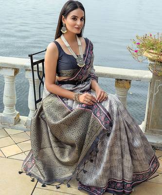 Ethnic Motifs Printed Zari Silk Cotton Saree 3