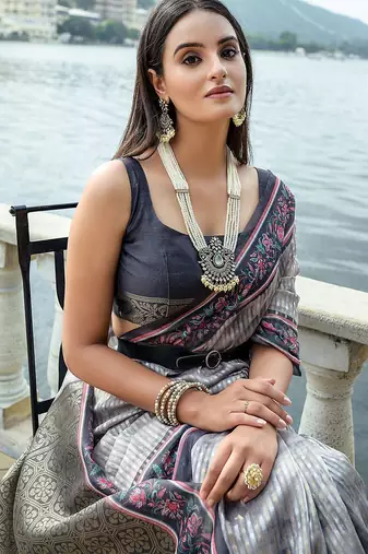 Ethnic Motifs Printed Zari Silk Cotton Saree