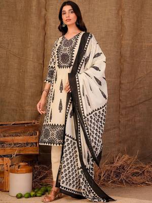 Women Ethnic Motifs Printed Regular Pure Cotton Kurta with Trousers & With Dupatta 4