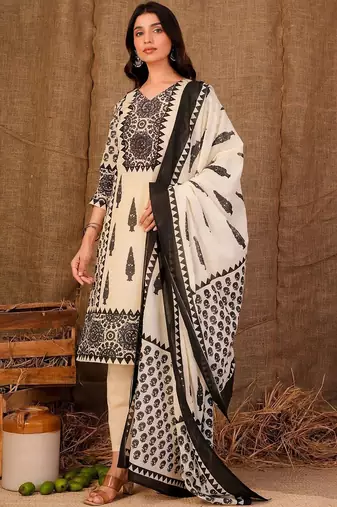Women Ethnic Motifs Printed Regular Pure Cotton Kurta with Trousers & With Dupatta
