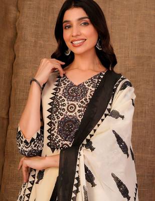 Women Ethnic Motifs Printed Regular Pure Cotton Kurta with Trousers & With Dupatta 5