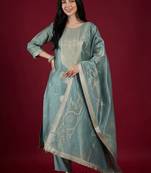 Women Ethnic Motifs Embroidered Regular Kurta with Trousers & With Dupatta