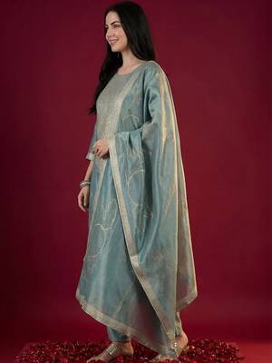 Women Ethnic Motifs Embroidered Regular Kurta with Trousers & With Dupatta 4
