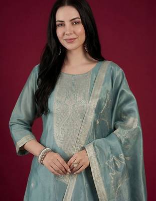 Women Ethnic Motifs Embroidered Regular Kurta with Trousers & With Dupatta 5