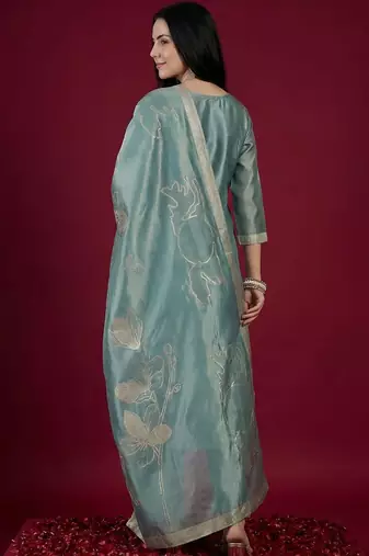 Women Ethnic Motifs Embroidered Regular Kurta with Trousers & With Dupatta