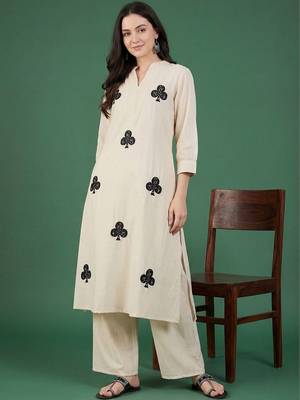 Women Embroidered Regular Pure Cotton Kurta with Palazzos 1