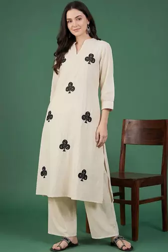 Women Embroidered Regular Pure Cotton Kurta with Palazzos