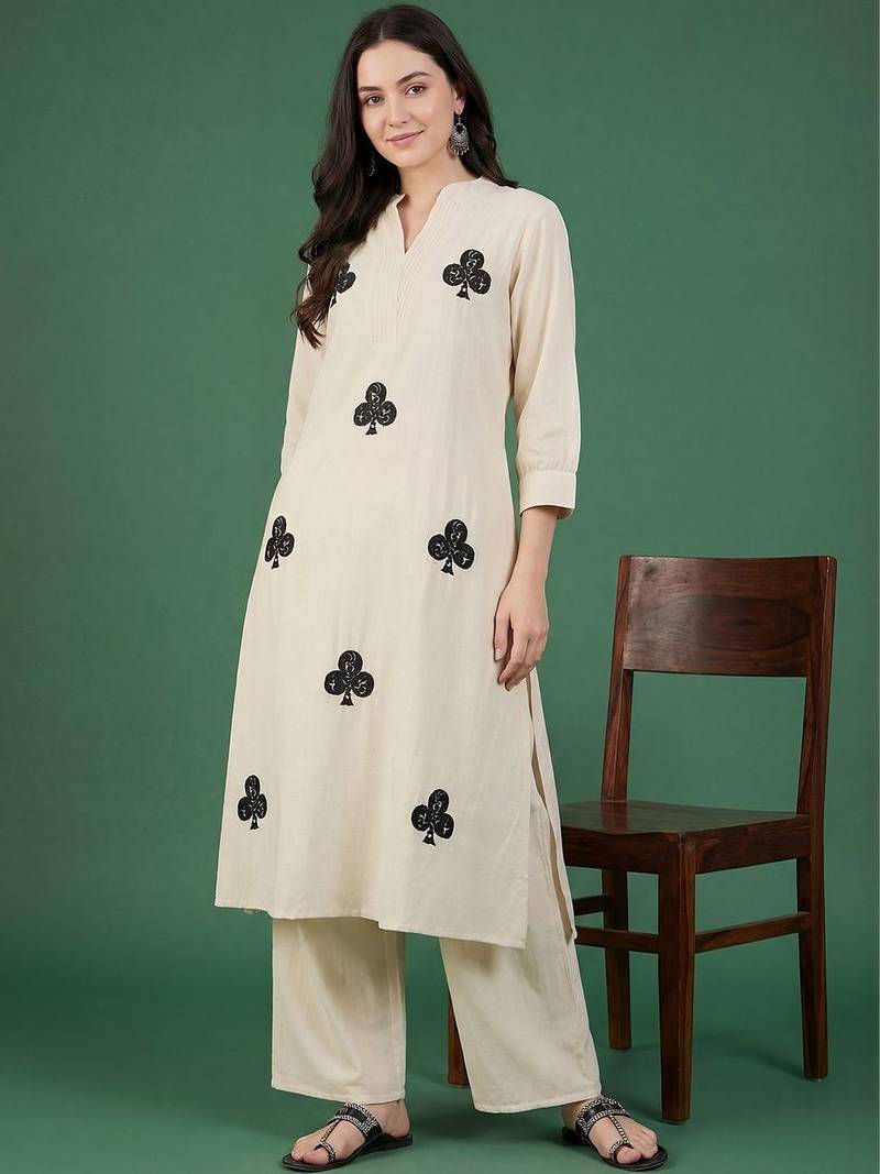 Women Embroidered Regular Pure Cotton Kurta with Palazzos