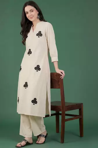Women Embroidered Regular Pure Cotton Kurta with Palazzos