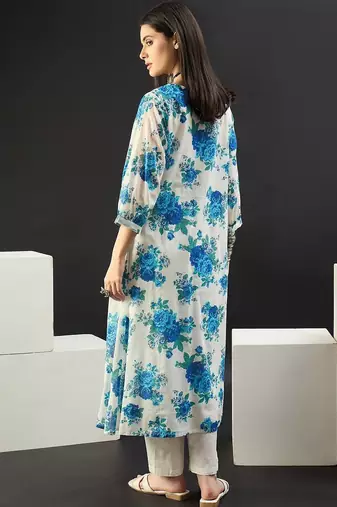 Women Floral Printed Pleated Pure Cotton Kurta with Trousers