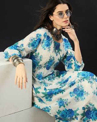 Women Floral Printed Pleated Pure Cotton Kurta with Trousers 5