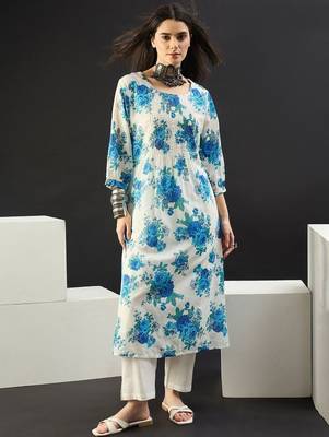 Women Floral Printed Pleated Pure Cotton Kurta with Trousers 6