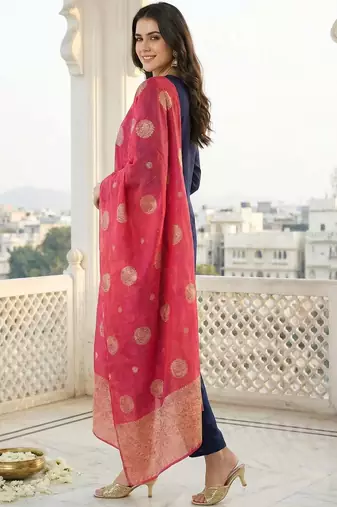 Women Ethnic Motifs Embroidered Regular Kurta with Trousers & With Dupatta