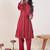 Women Embroidered Regular Thread Work Chanderi Silk Kurta with Trousers