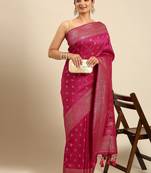 Fuchsia & Gold-Toned Woven Design Jute Silk Banarasi Saree