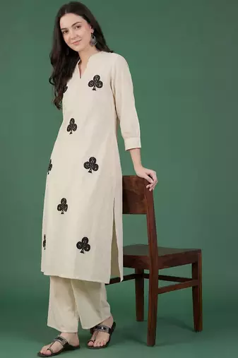 Women Ethnic Motifs Embroidered Regular Thread Work Pure Cotton Kurta with Trousers