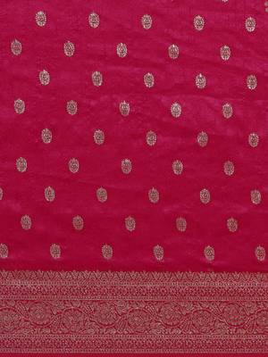 Fuchsia & Gold-Toned Woven Design Jute Silk Banarasi Saree 4