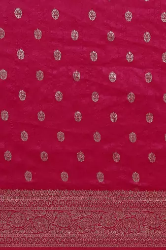 Fuchsia & Gold-Toned Woven Design Jute Silk Banarasi Saree