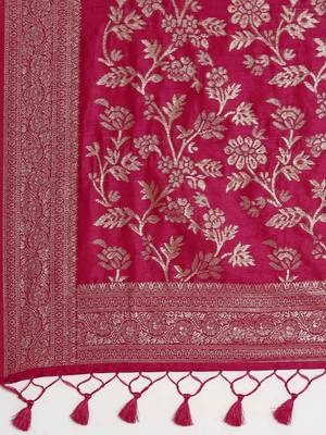 Fuchsia & Gold-Toned Woven Design Jute Silk Banarasi Saree 5