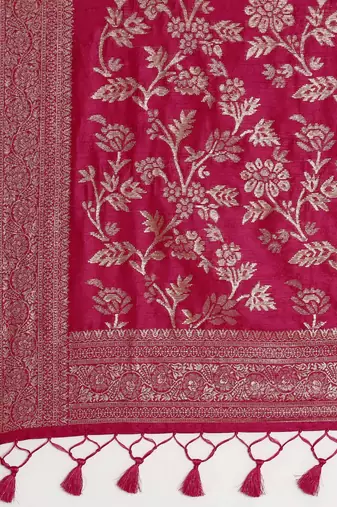 Fuchsia & Gold-Toned Woven Design Jute Silk Banarasi Saree