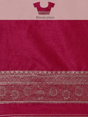 Fuchsia & Gold-Toned Woven Design Jute Silk Banarasi Saree 8
