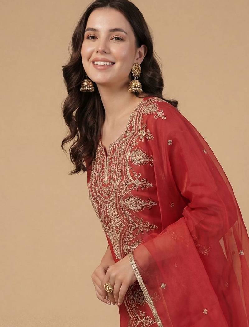 Women Ethnic Motifs Embroidered Thread Work Kurta with Trousers & With Dupatta