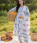 Women Floral Printed Empire Pure Cotton Kurta with Trousers & With Dupatta