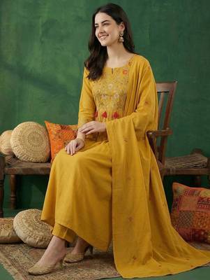 Women Ethnic Motifs Embroidered Regular Thread Work Kurta with Trousers & With Dupatta 1