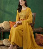 Women Ethnic Motifs Embroidered Regular Thread Work Kurta with Trousers & With Dupatta