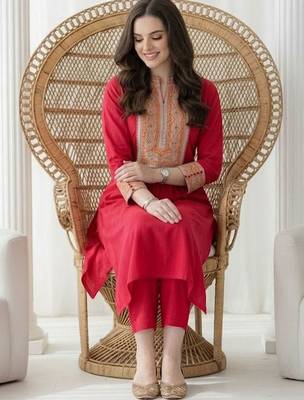 Women Ethnic Motifs Embroidered Regular Mirror Work Kurta with Trousers 1