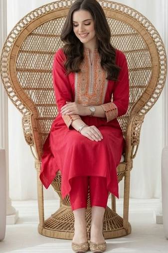 Women Ethnic Motifs Embroidered Regular Mirror Work Kurta with Trousers
