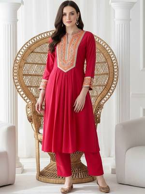 Women Ethnic Motifs Embroidered Regular Mirror Work Kurta with Trousers 3
