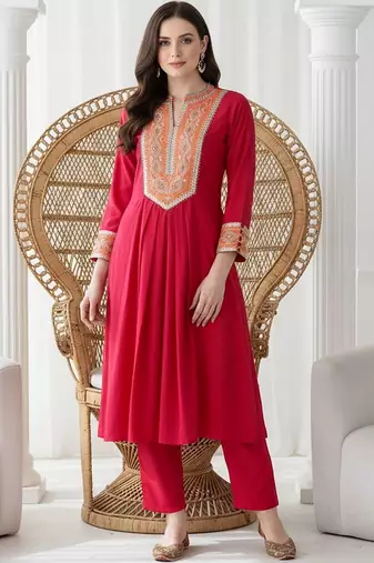 Women Ethnic Motifs Embroidered Regular Mirror Work Kurta with Trousers