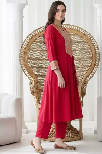Women Ethnic Motifs Embroidered Regular Mirror Work Kurta with Trousers