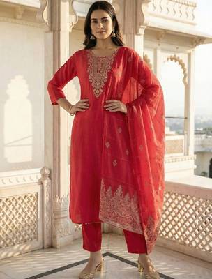 Women Ethnic Motifs Embroidered Regular Kurta with Trousers & With Dupatta 1