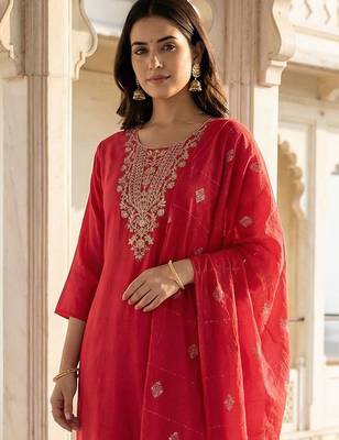 Women Ethnic Motifs Embroidered Regular Kurta with Trousers & With Dupatta 2