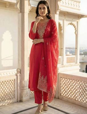 Women Ethnic Motifs Embroidered Regular Kurta with Trousers & With Dupatta 6