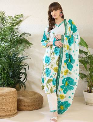 Women Floral Printed Regular Pure Cotton Kurta with Trousers & With Dupatta 6