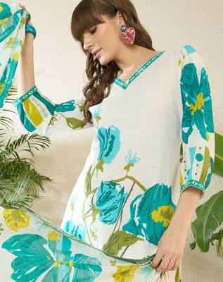 Women Floral Printed Regular Pure Cotton Kurta with Trousers & With Dupatta 7